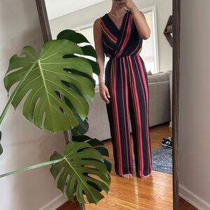 Tall Striped Black, Pink, Orange Jumpsuit